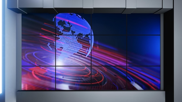 Новостная студия, фон для телешоу .TV на стене. 3D виртуальная новостная студия фон, 3d иллюстрация
