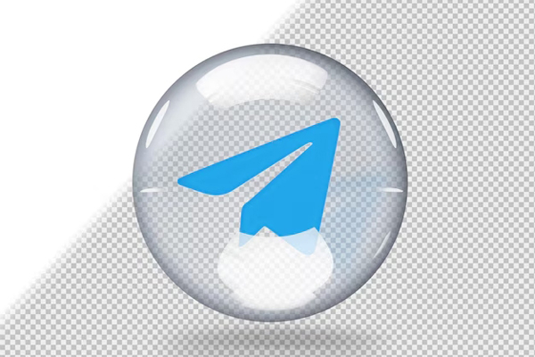 Прозрачный стеклянный пузырь с логотипом Telegram внутри, изолированным на прозрачном фоне