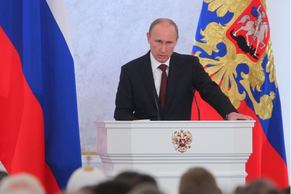 Президент России Владимир Путин выступает с посланием к Федеральному собранию
